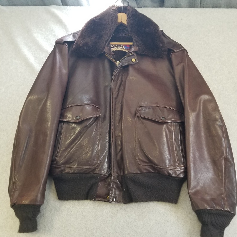 Schott G-1 Leather Flight Jacket Mens 48 Brown‎ Shearling Removable Collar VTG
